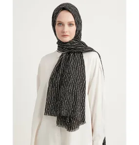 Abstract Lines Crinkle Cotton Hijab Shawl - Charcoal Grey