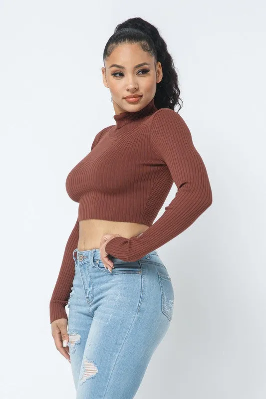Babydoll Cropped Turtleneck in Cocoa