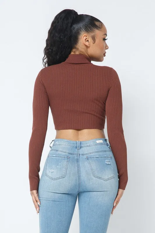 Babydoll Cropped Turtleneck in Cocoa