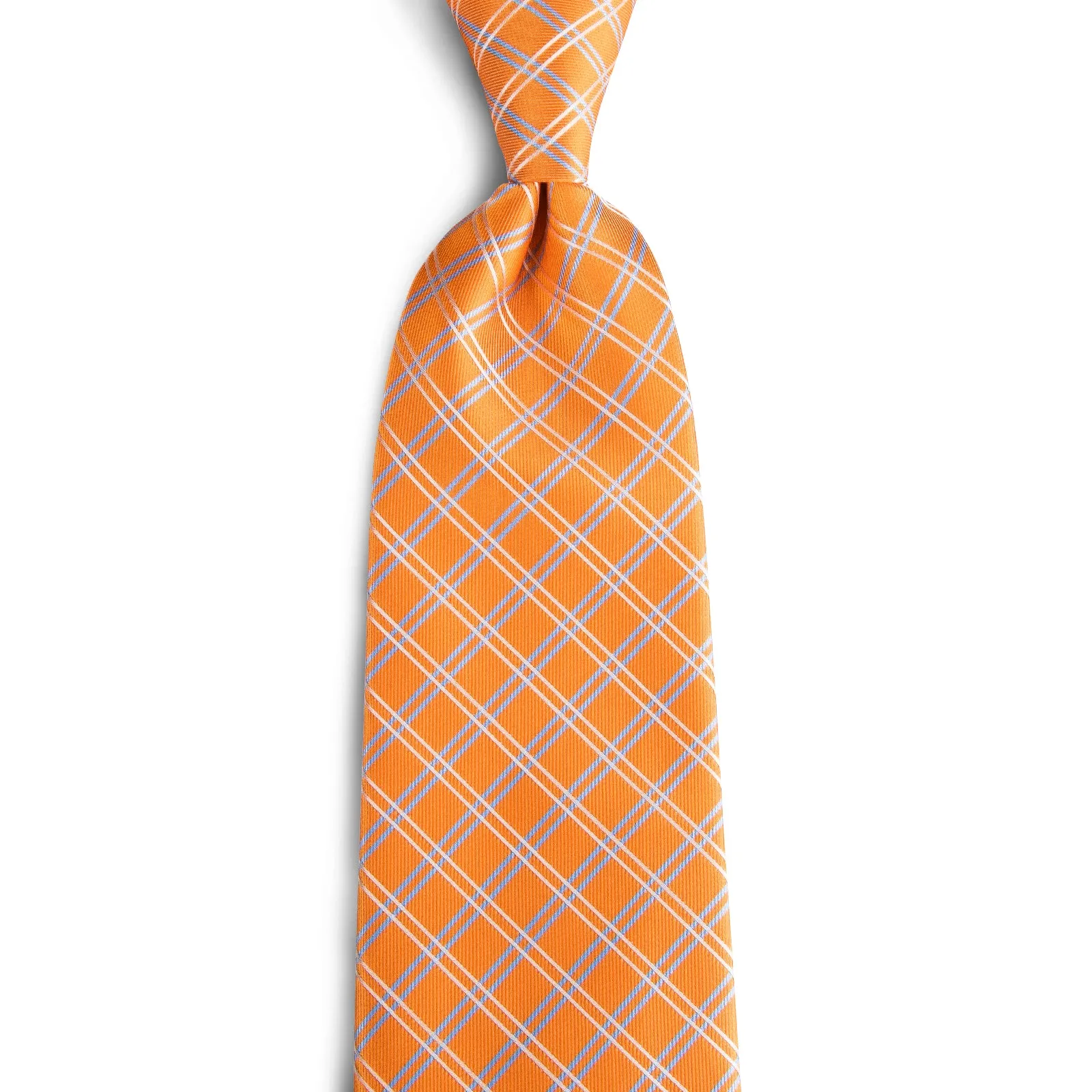 Beautiful  Orange Plaid Men's Tie Pocket Square Cufflinks Set