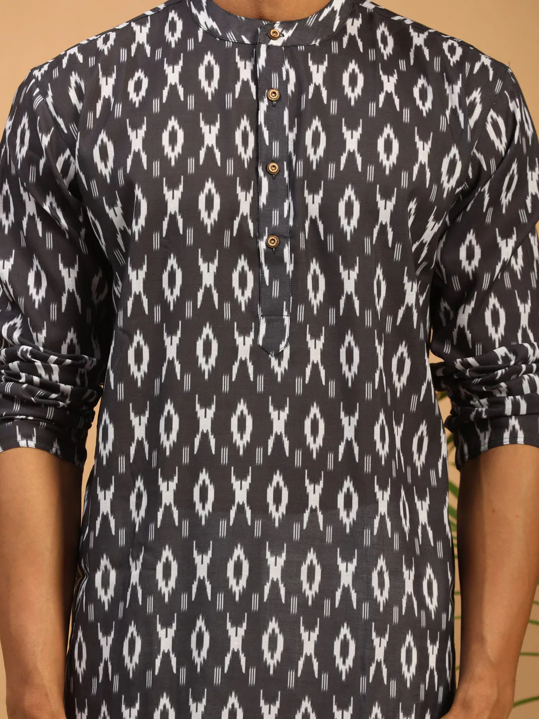 Black Ikkat Print Cotton Kurta With Pant