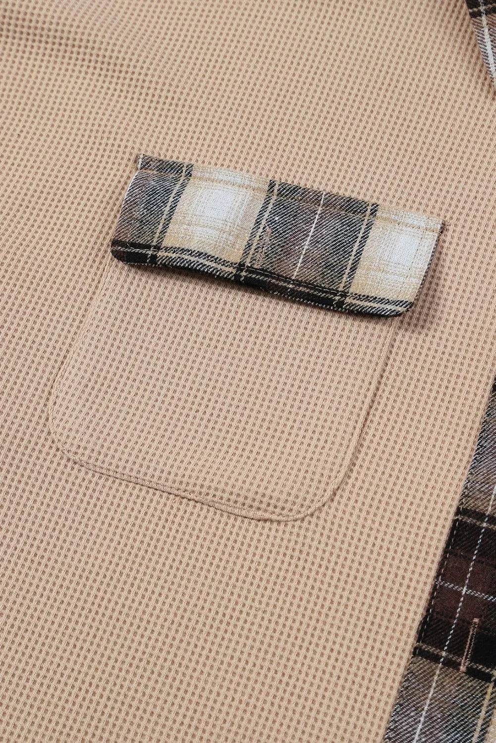 Black Plaid Patchwork Waffle Thermal Knit Shacket