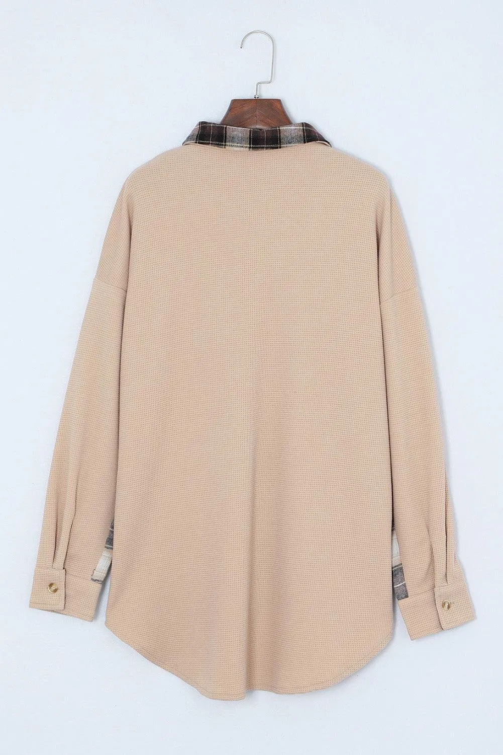 Black Plaid Patchwork Waffle Thermal Knit Shacket