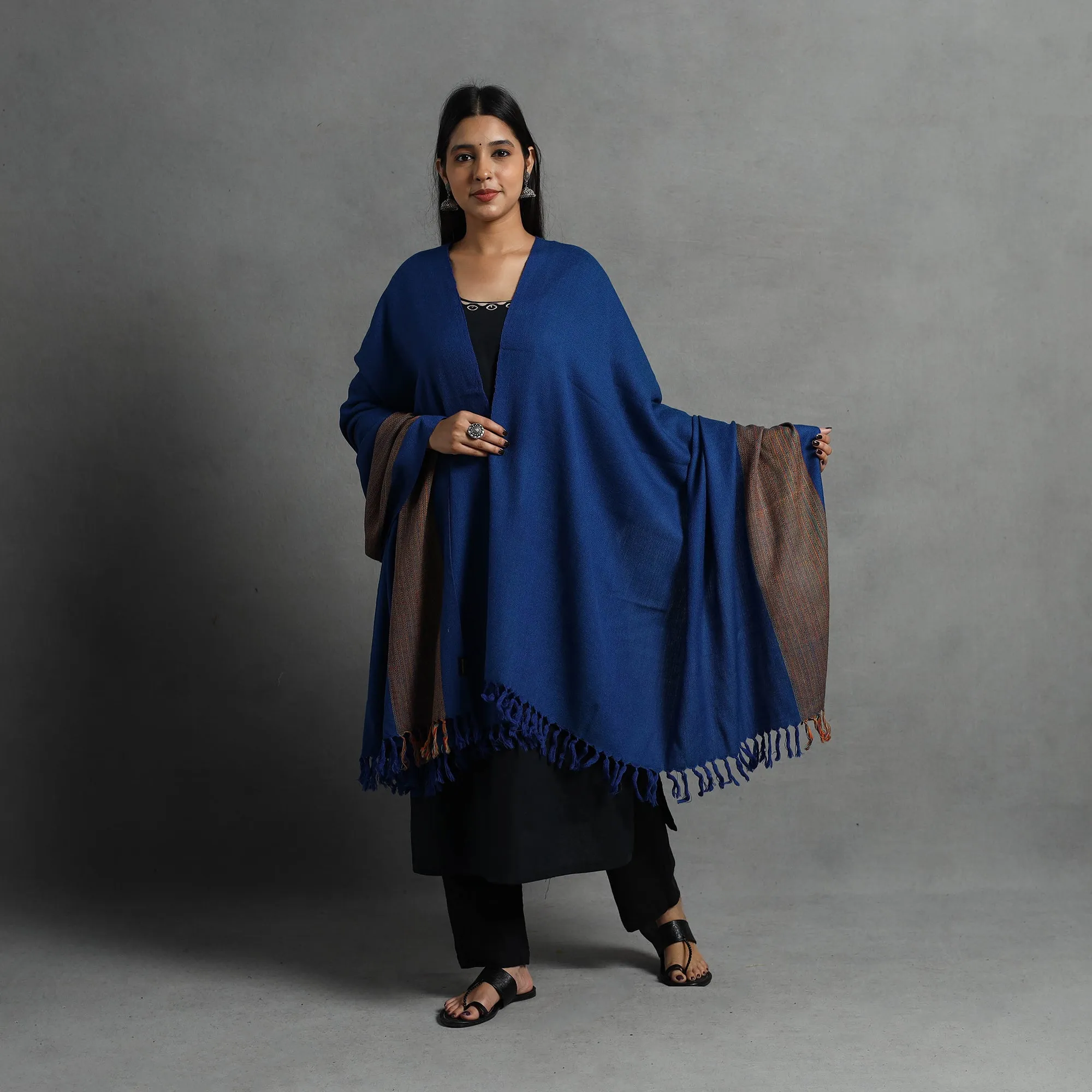 Blue - Kumaun Handwoven Pure Merino Wool Shawl for Women 138