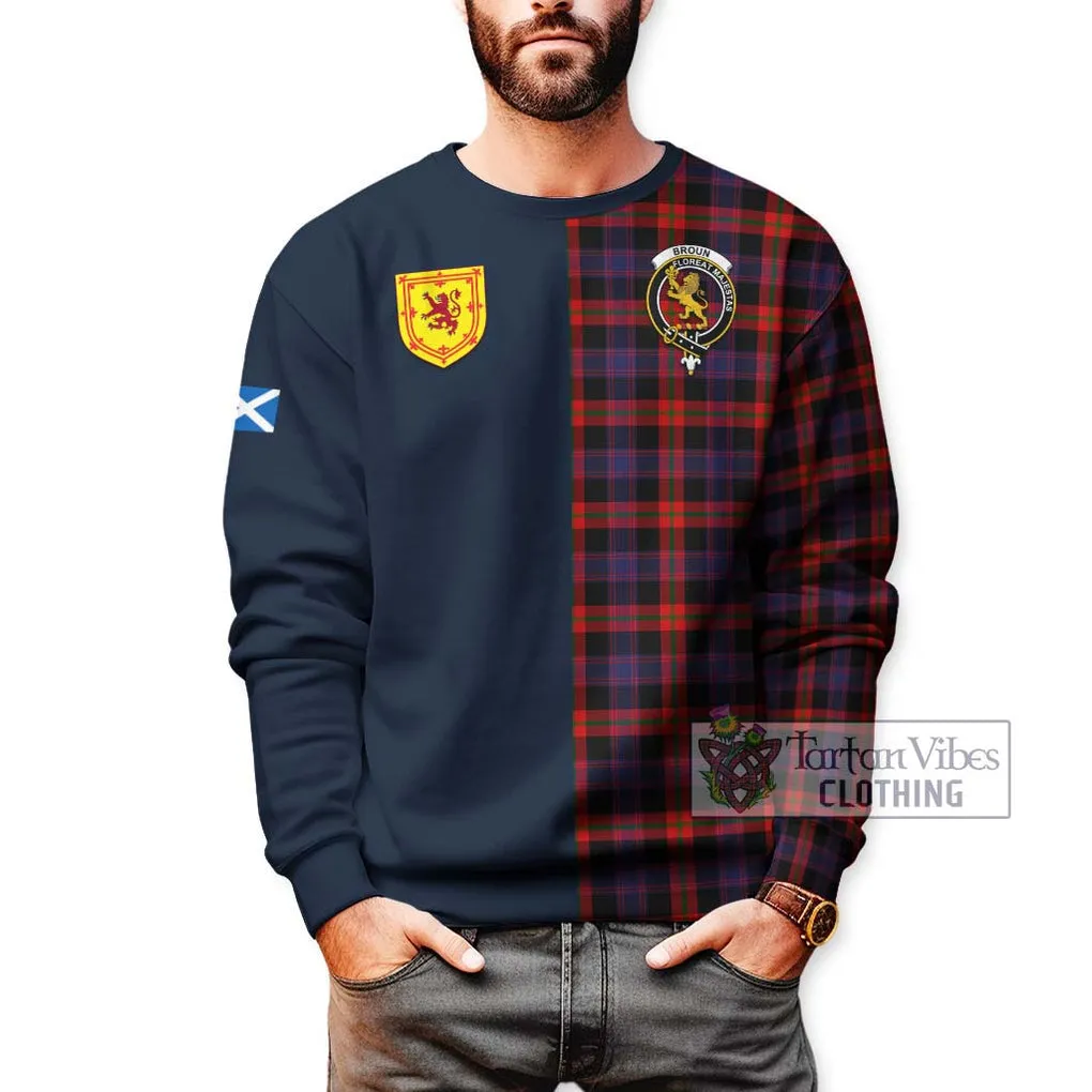 Broun Modern Tartan Sweatshirt Alba with Scottish Lion Royal Arm Half Style