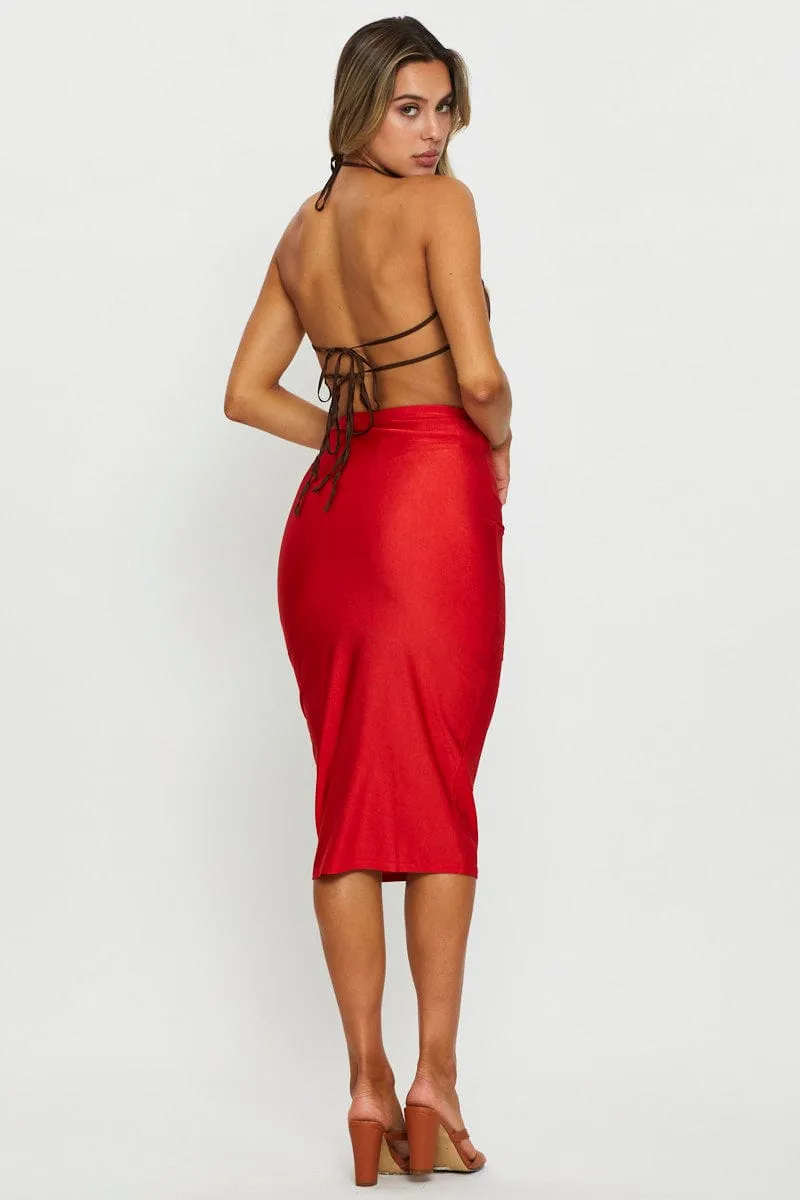 Brown Midi Skirt Evening