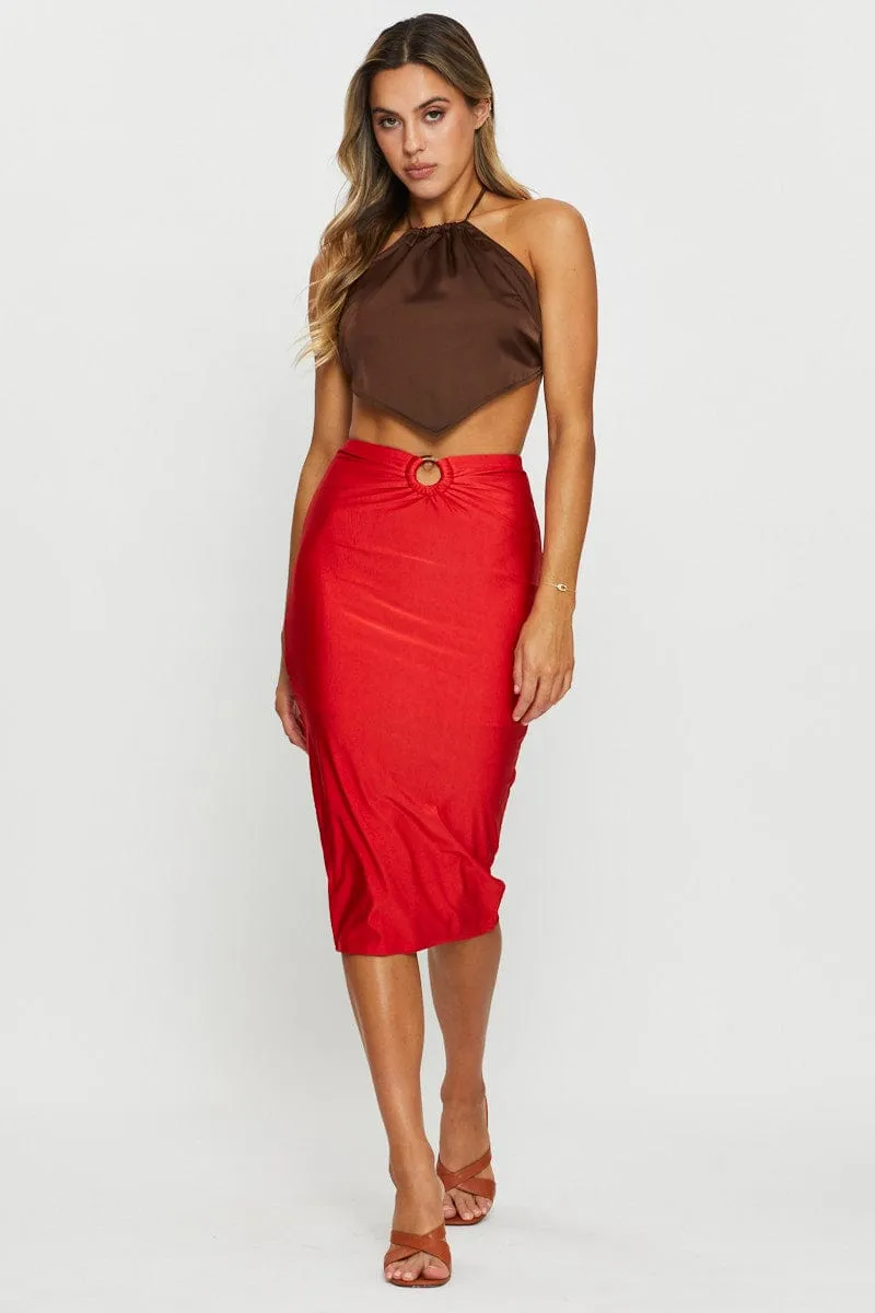 Brown Midi Skirt Evening