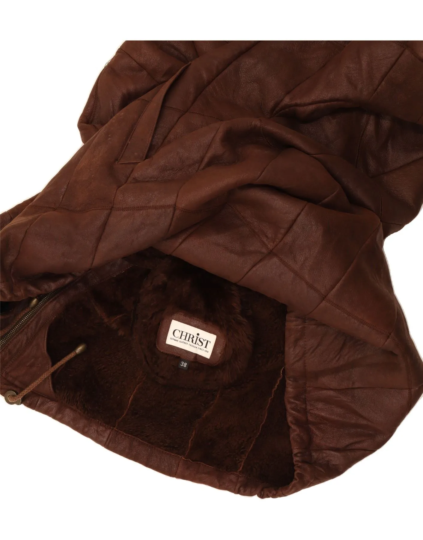 CHRIST Womens Oversized Shearling Jacket EU 38 Medium Brown Patchwork