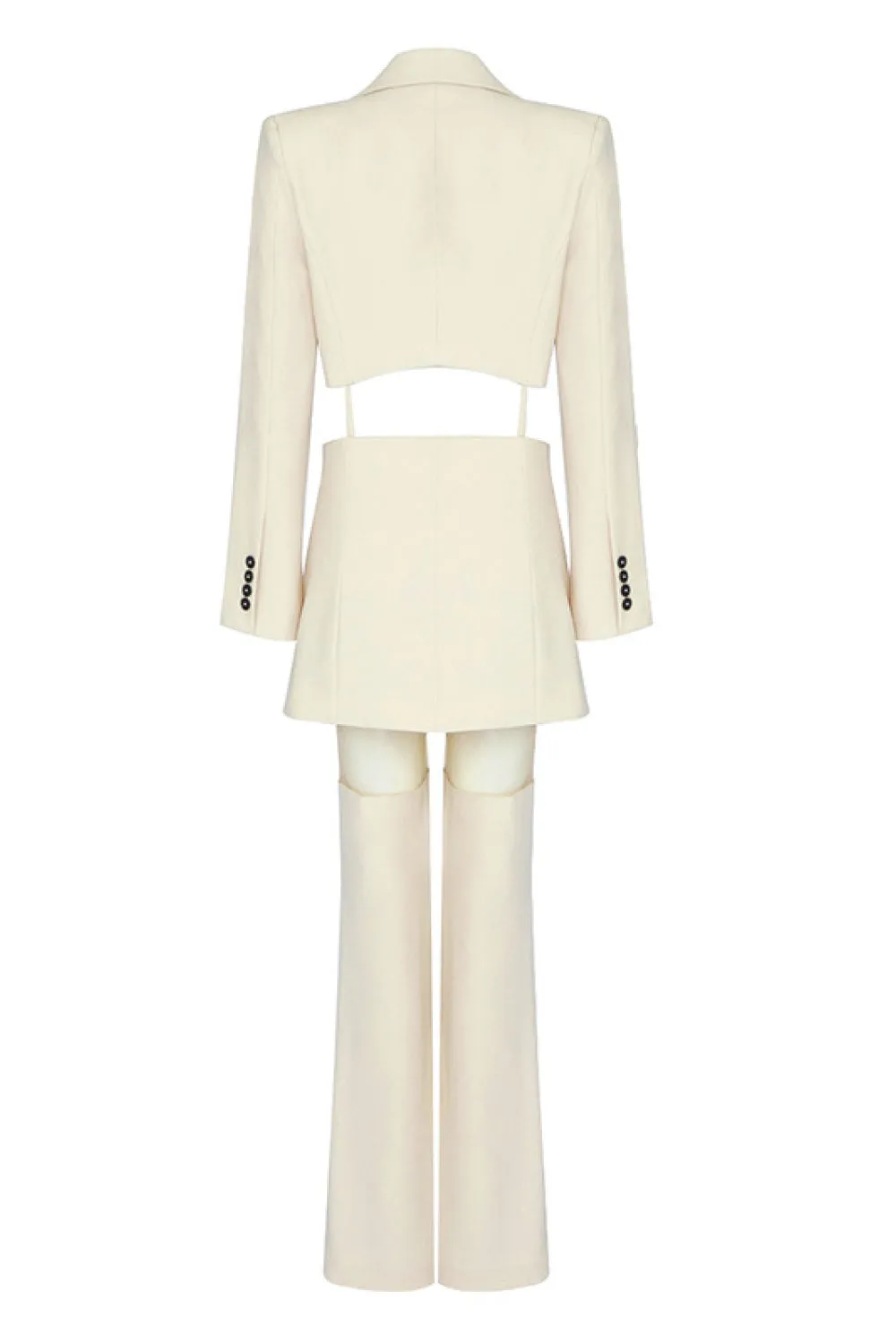 Cutout Blazer and Spliced Mesh Pants Set