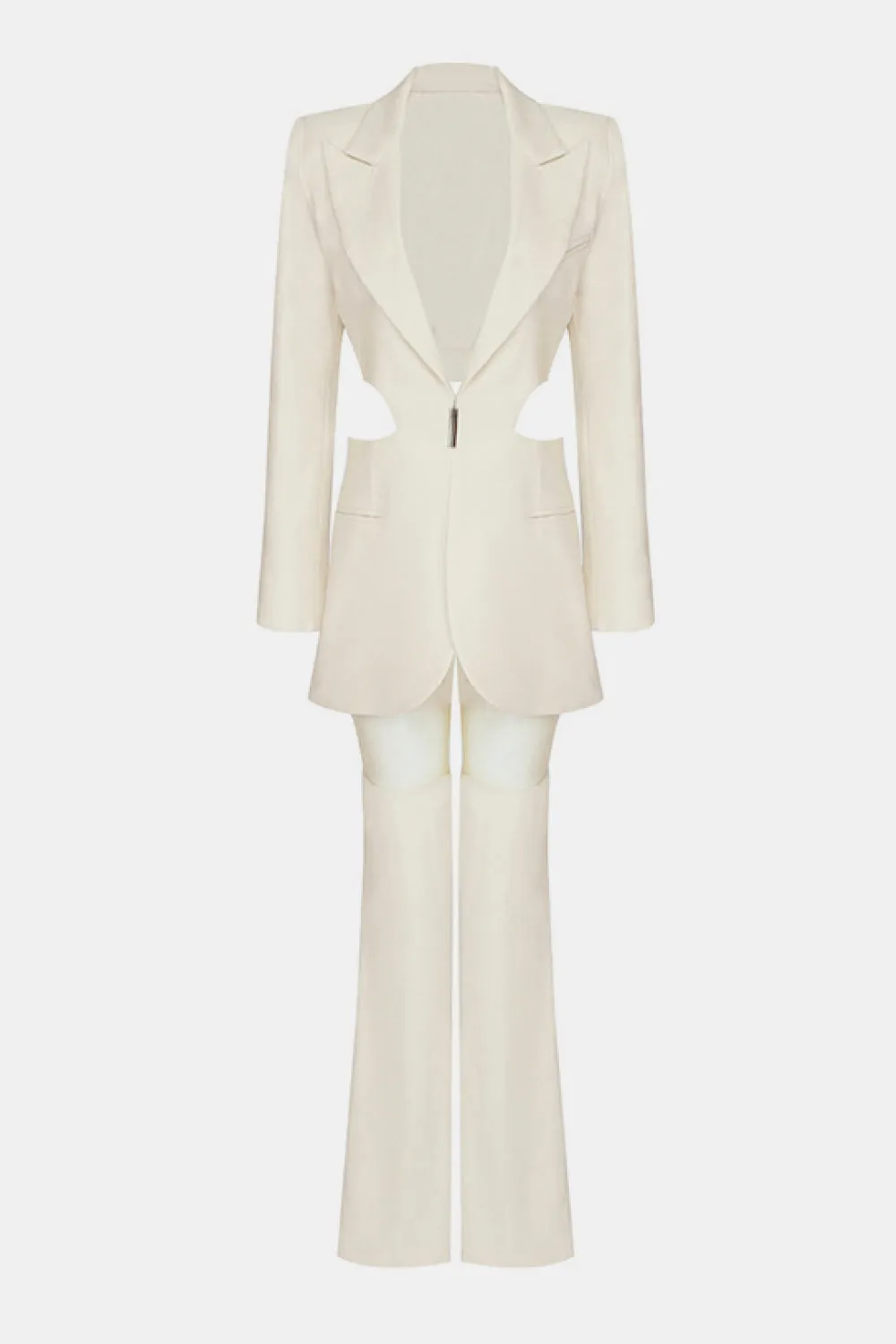 Cutout Blazer and Spliced Mesh Pants Set