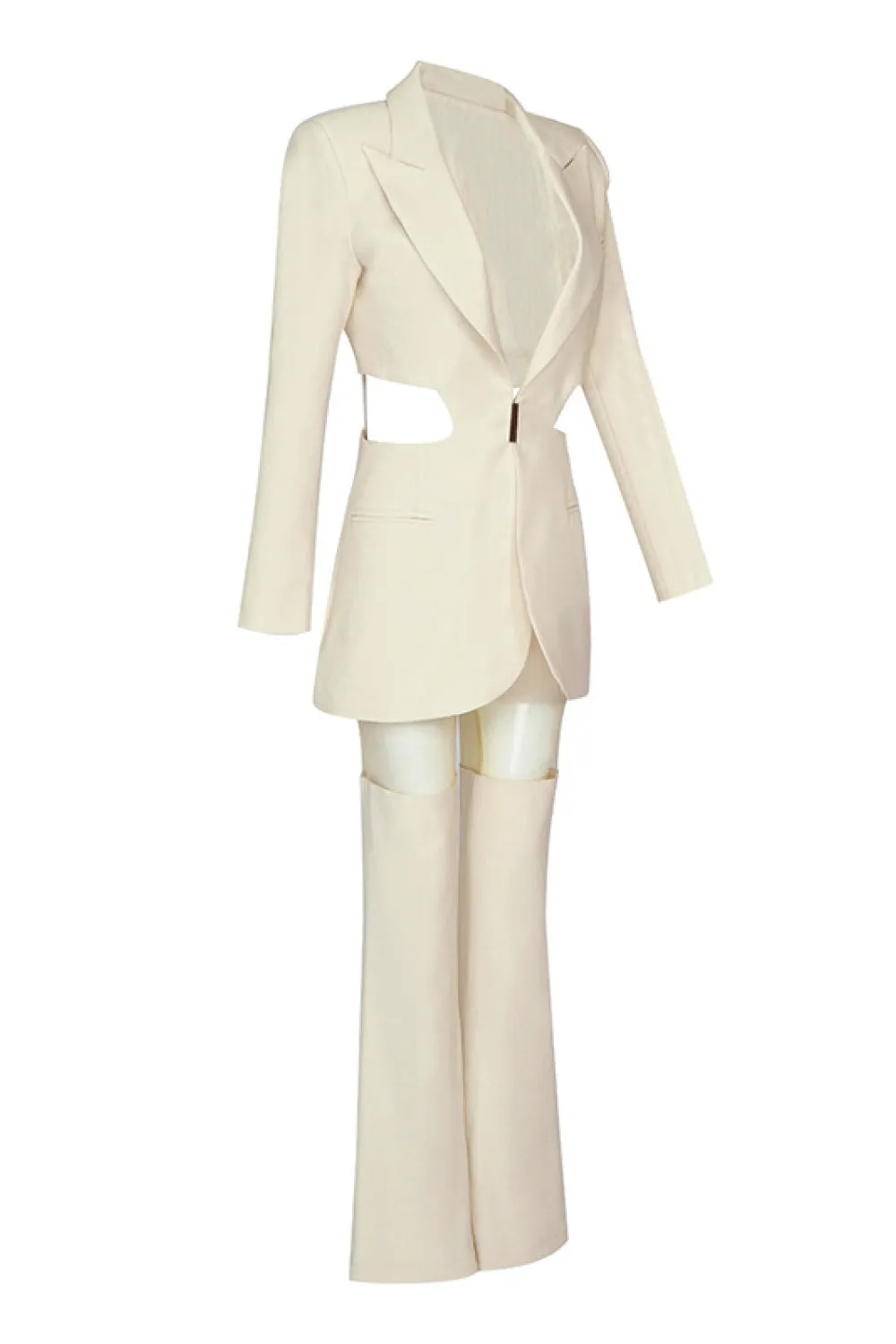 Cutout Blazer and Spliced Mesh Pants Set