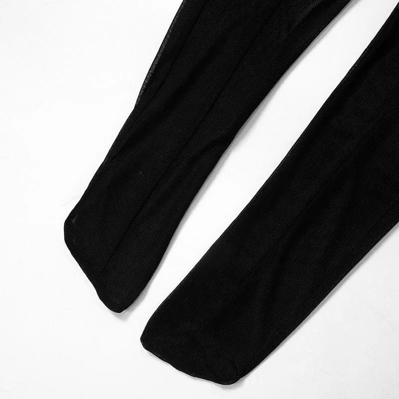 Gloves long sleeve mesh patchwork solid zip-up jumpsuit