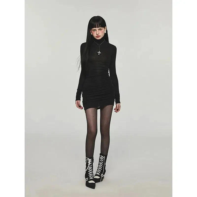 Jinn Rhinestone Detail Slim Fit Turtleneck Dress