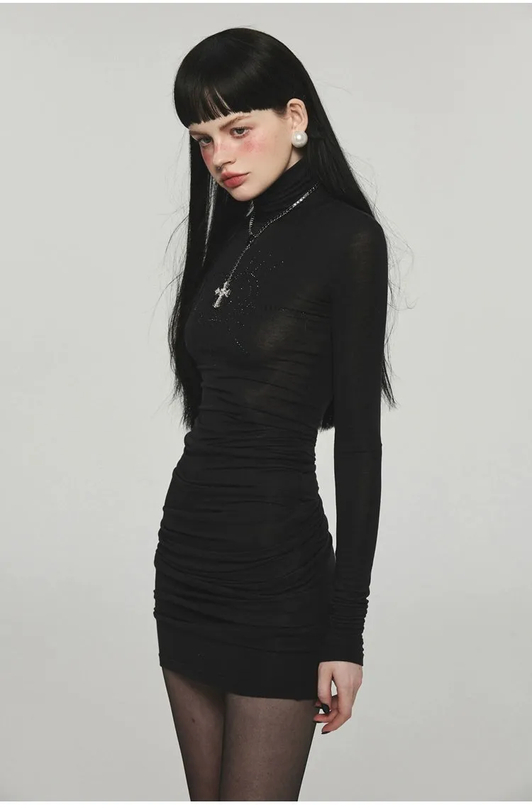 Jinn Rhinestone Detail Slim Fit Turtleneck Dress