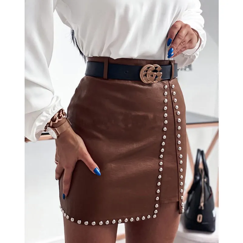 Julia Fashion - Women Pencil Skirt Elegant Fashion PU Leather Mini Skirts