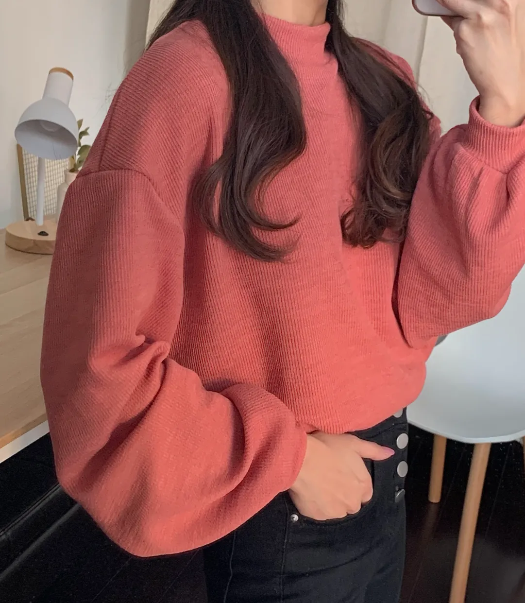 [Korean Style] Cherry Puff Sleeve Turtleneck