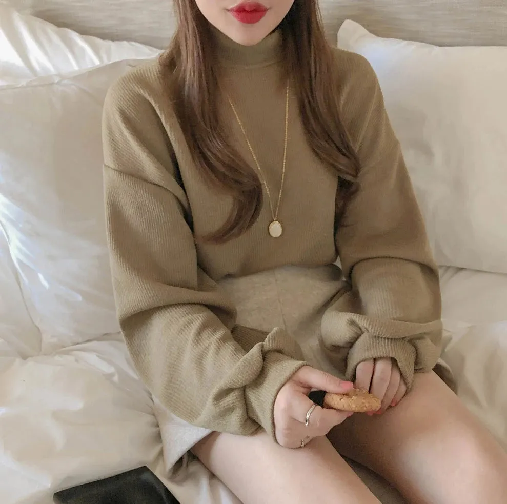 [Korean Style] Cherry Puff Sleeve Turtleneck