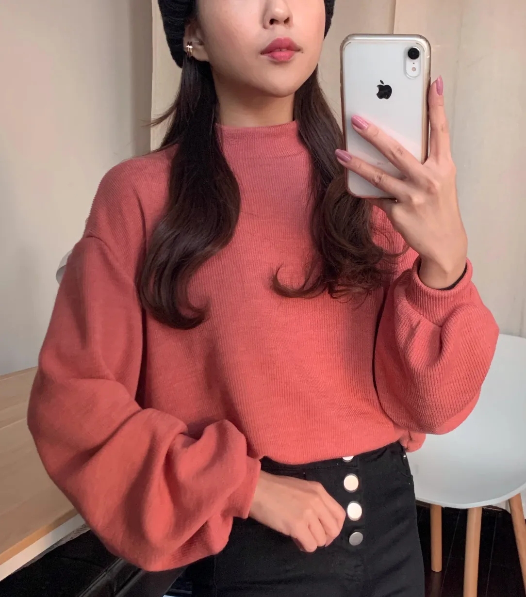 [Korean Style] Cherry Puff Sleeve Turtleneck