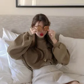 [Korean Style] Cherry Puff Sleeve Turtleneck
