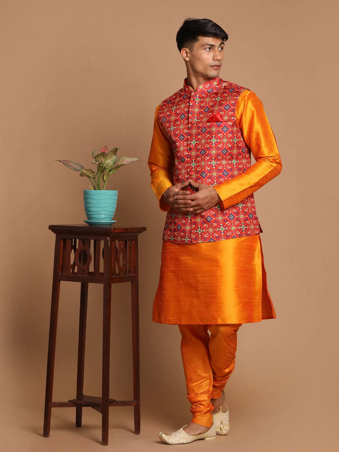 Maroon Patola Print Nehru Jacket Set