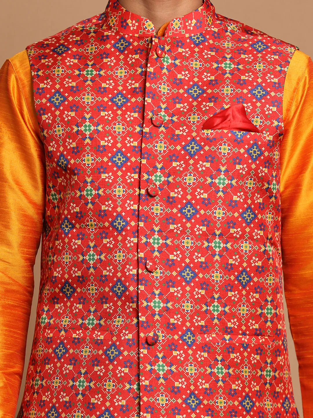 Maroon Patola Print Nehru Jacket Set