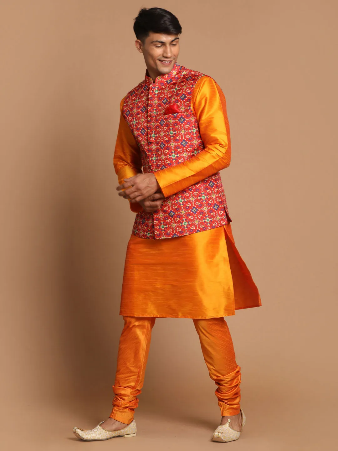 Maroon Patola Print Nehru Jacket Set