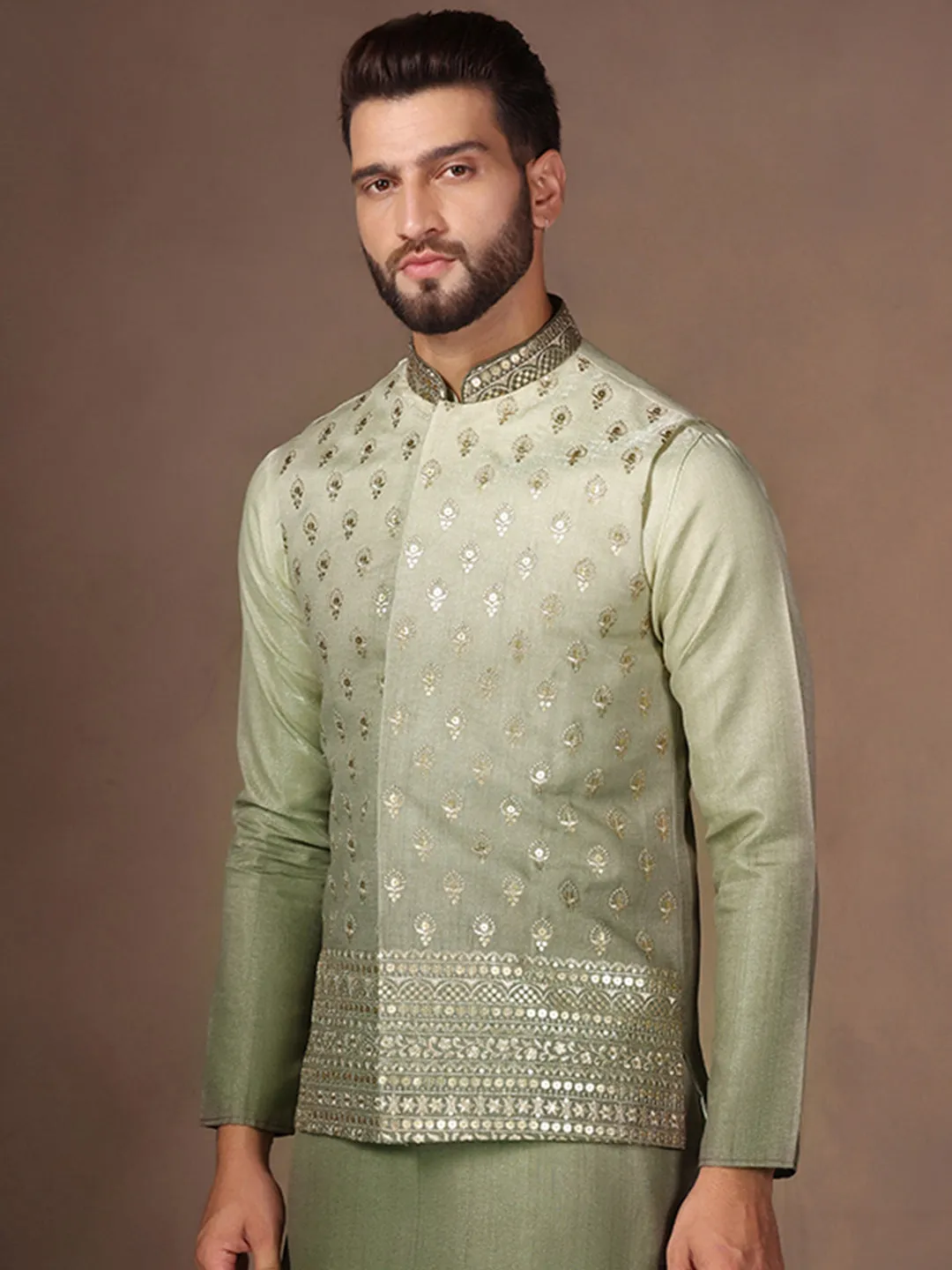 Men Green Ombre Embroidery Jacket (Set of 1)