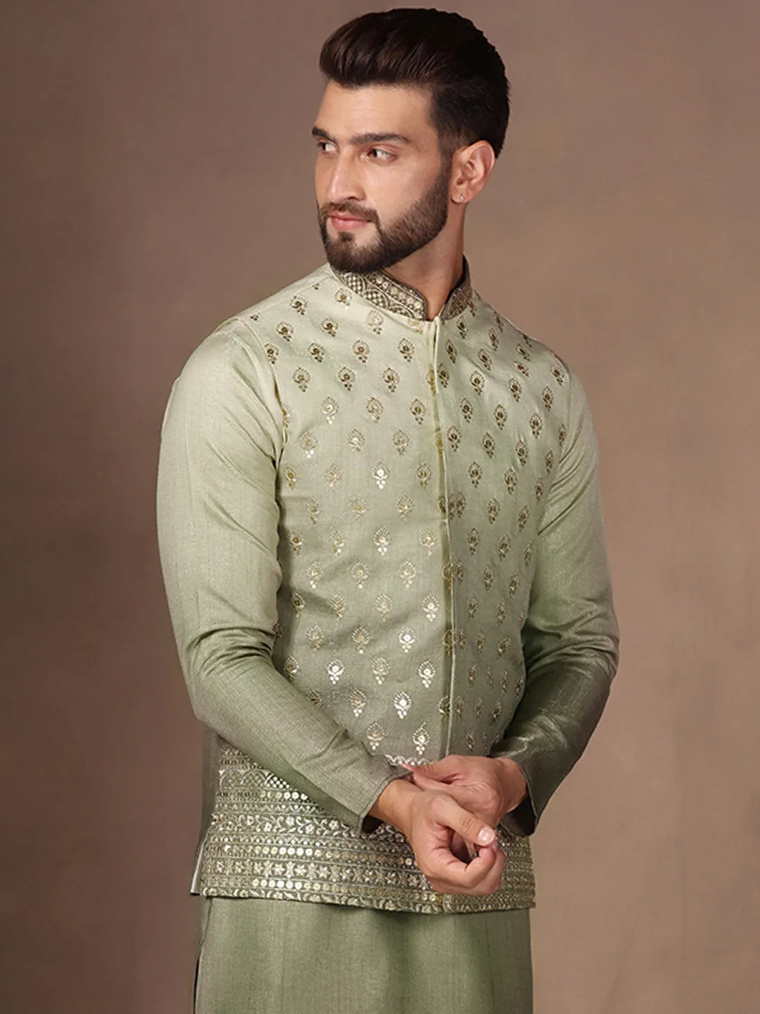 Men Green Ombre Embroidery Jacket (Set of 1)