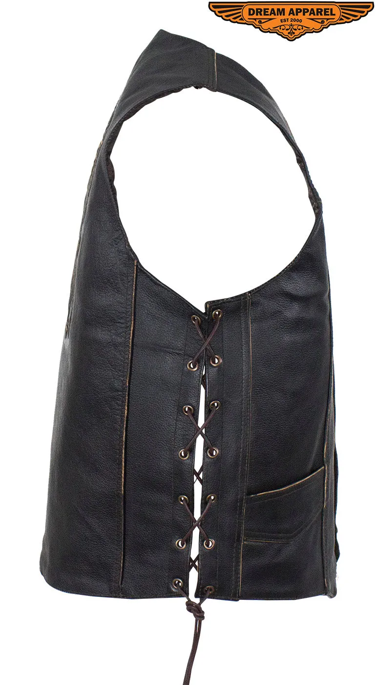 Mens Native American Retro Brown Leather Vest
