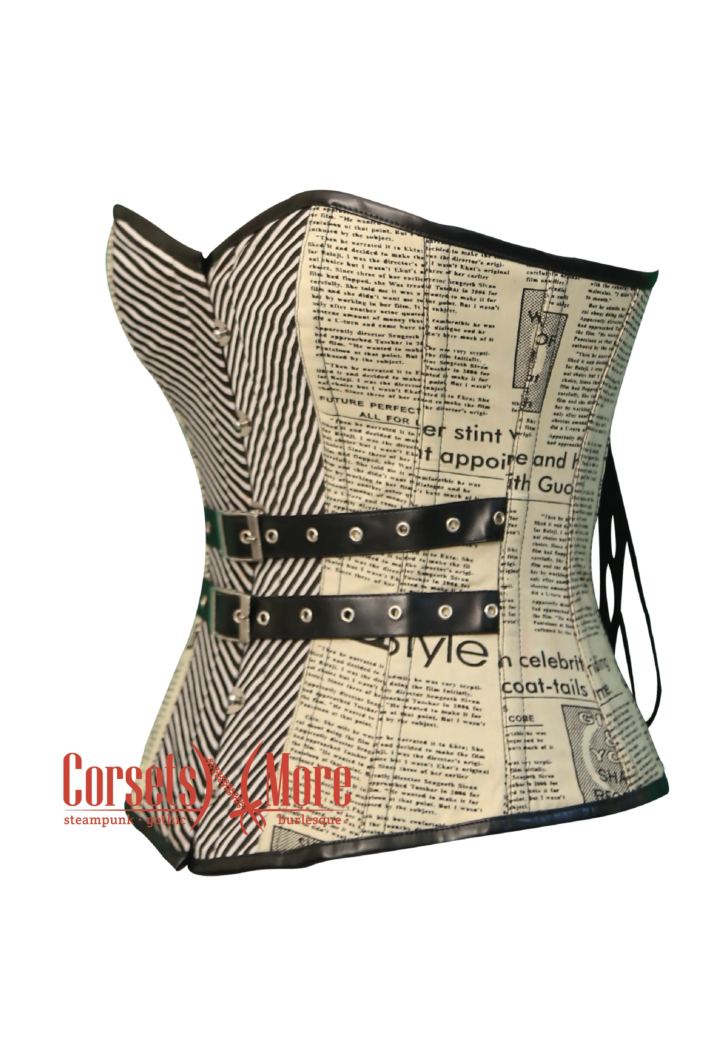 Newspaper Print Cotton Satin Retro Bustier Overbust Corset Costume Top