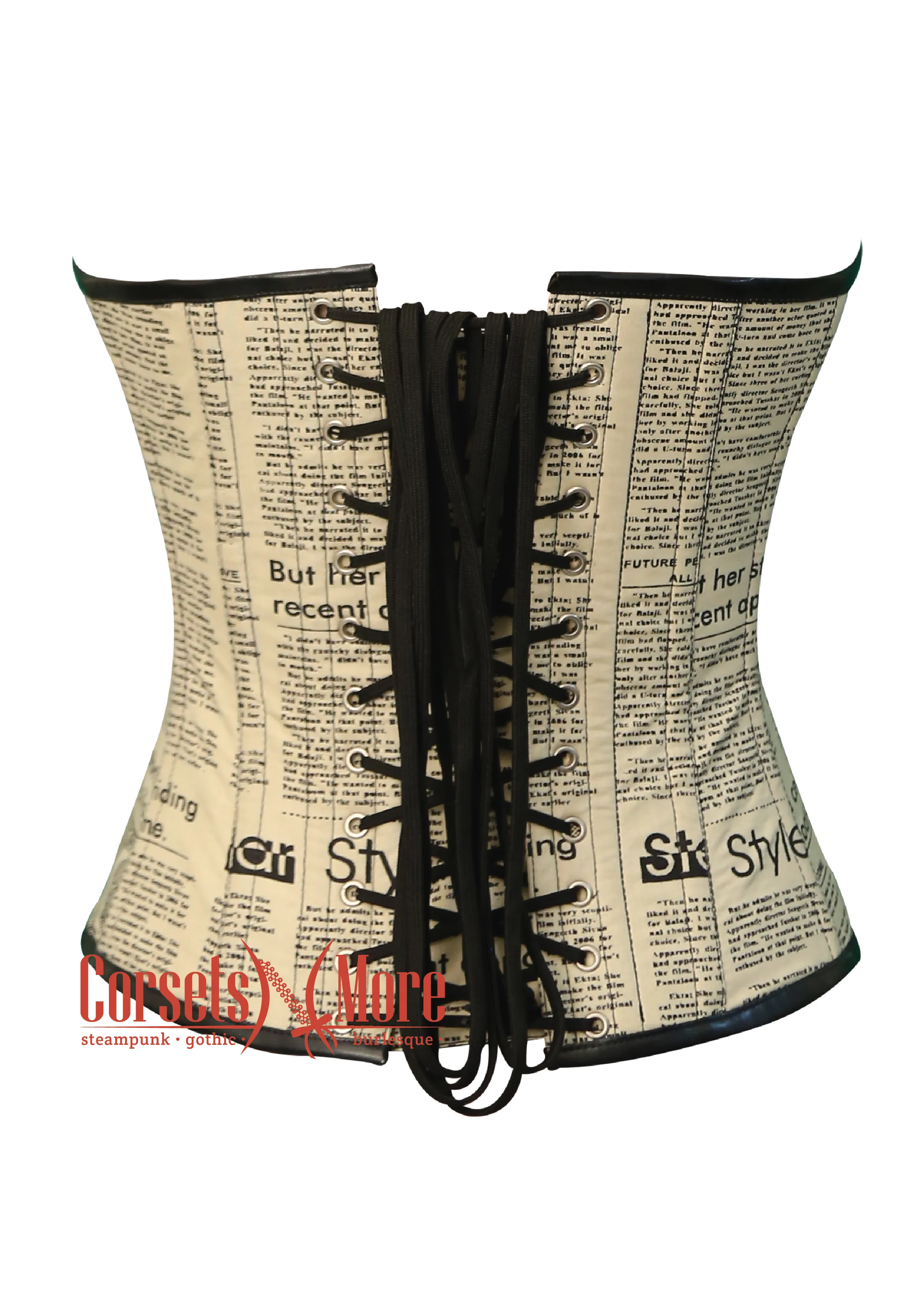 Newspaper Print Cotton Satin Retro Bustier Overbust Corset Costume Top