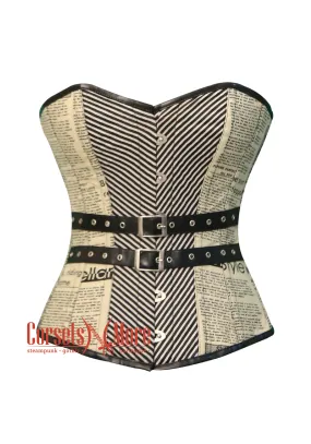 Newspaper Print Cotton Satin Retro Bustier Overbust Corset Costume Top
