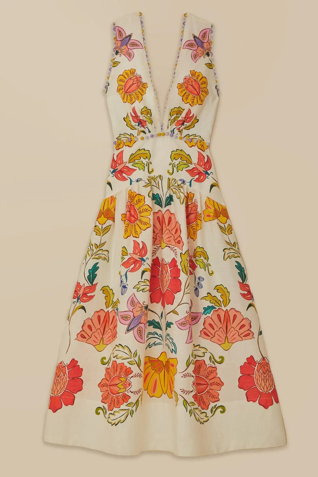 Off-White Floral Insects Euroflax™ Premium Linen Maxi Dress