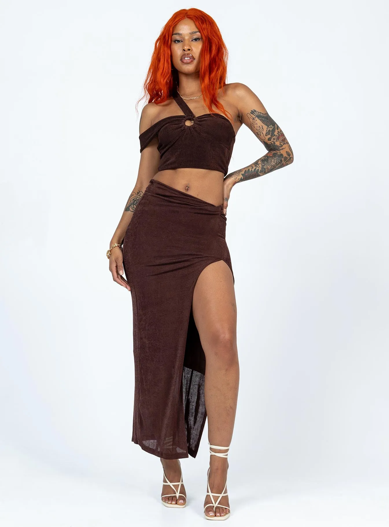 Paisley Midi Skirt Brown
