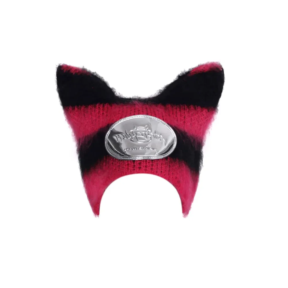 PINKSPINK Punk Cat Ear Beanie - Pink/Black Stripe
