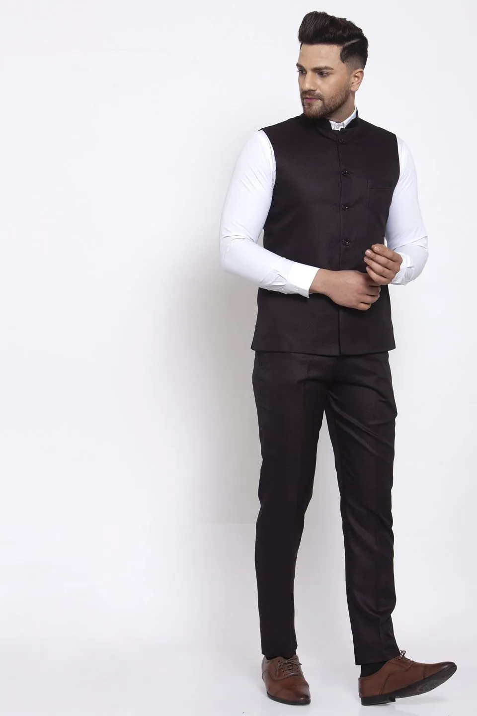 Poly Blend Brown Vest and Trouser Set