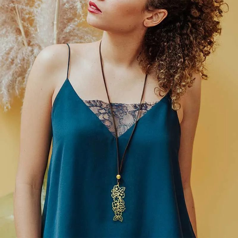 RAS Niagara Gold Long Pendant Necklace
