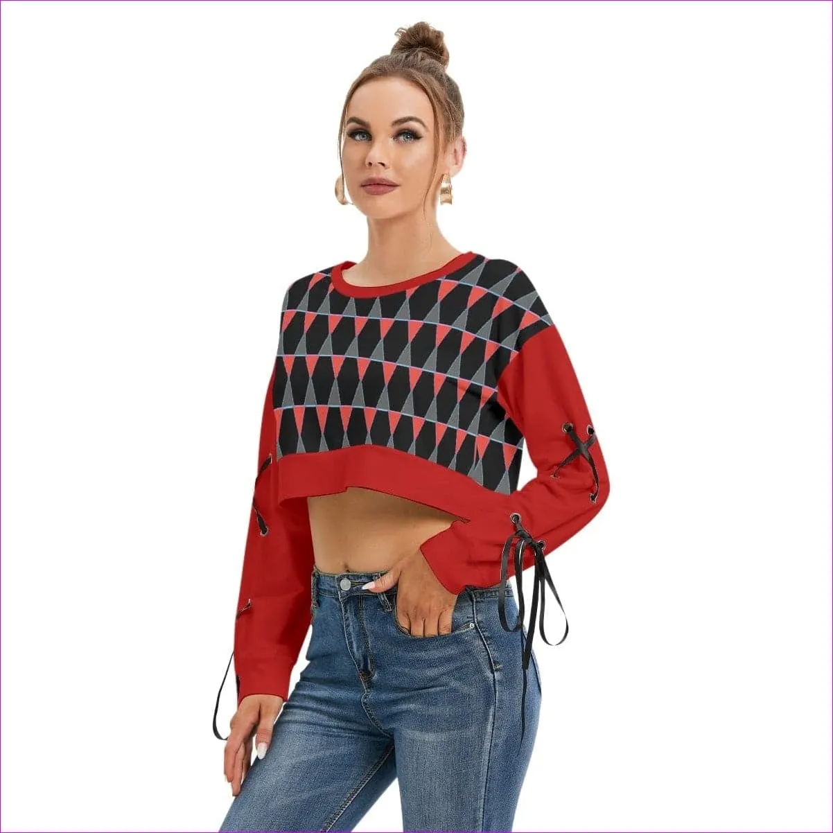 Scaled Women's Lace Up Long Sleeve Cropped Sweatshirt