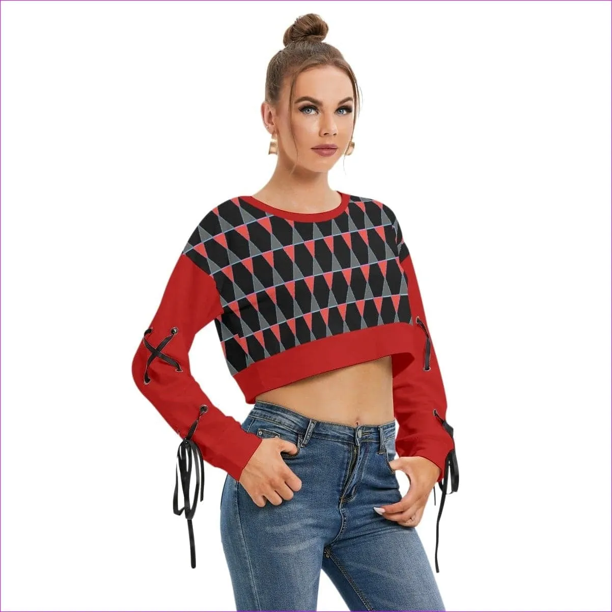 Scaled Women's Lace Up Long Sleeve Cropped Sweatshirt