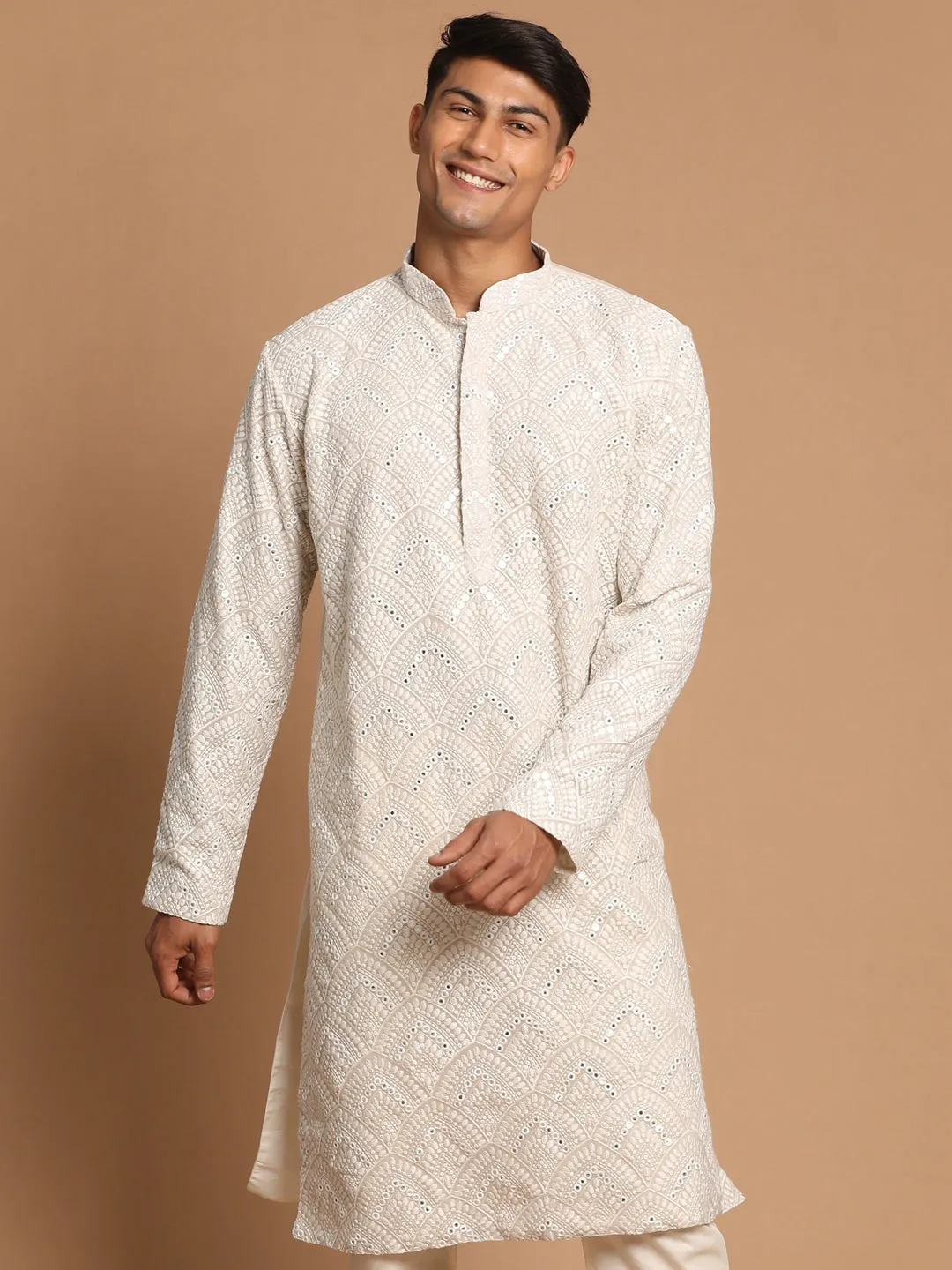 SHRESTHA Men's Gray Ethnic Mirror Kurta