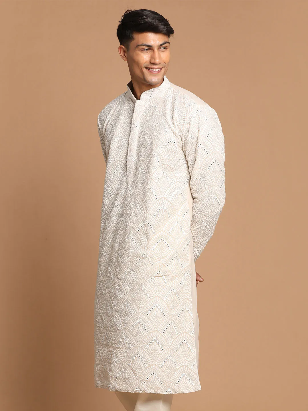 SHRESTHA Men's Gray Ethnic Mirror Kurta
