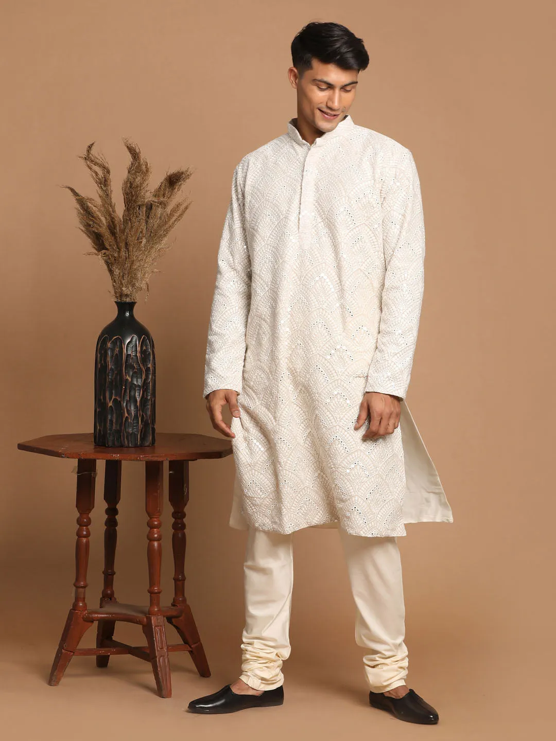 SHRESTHA Men's Gray Ethnic Mirror Kurta