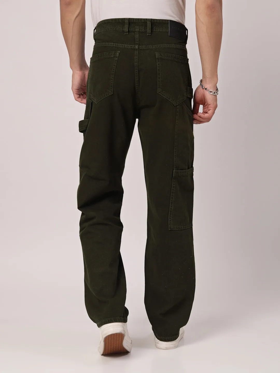 Style Quotient Men Olive Relaxed Fit Mid Rise Carpenter Jeans