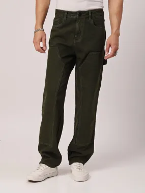 Style Quotient Men Olive Relaxed Fit Mid Rise Carpenter Jeans