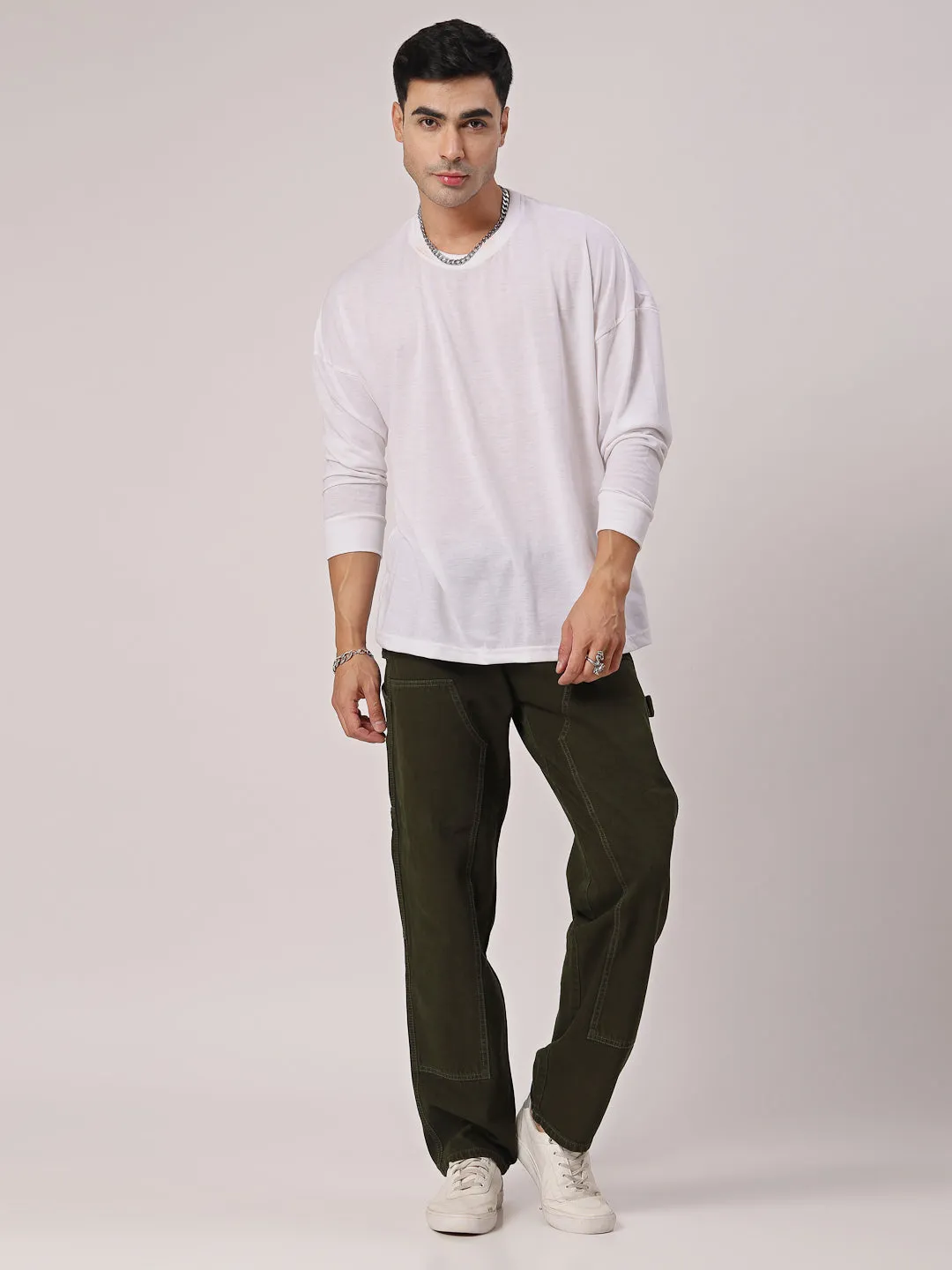 Style Quotient Men Olive Relaxed Fit Mid Rise Carpenter Jeans