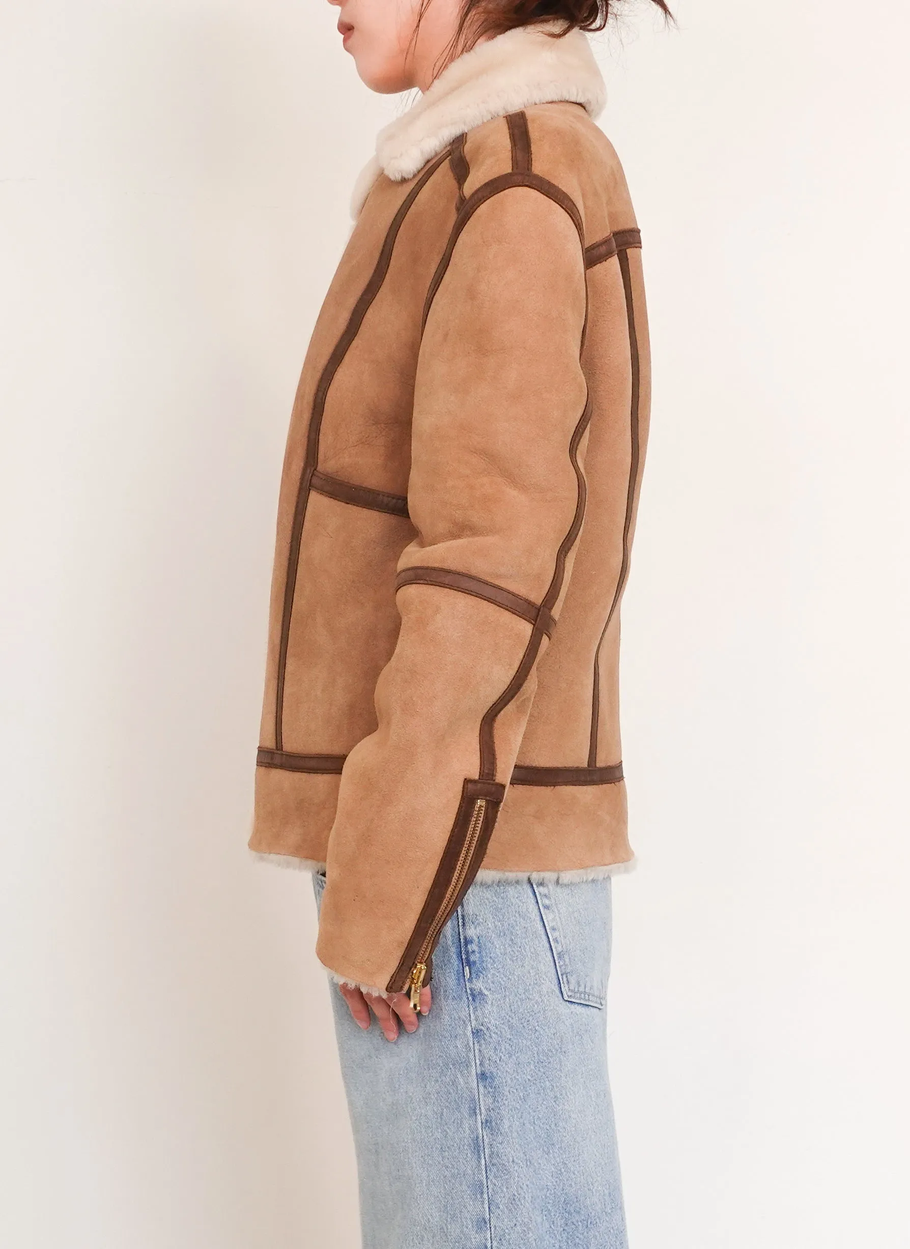 Tan shearling reversible jacket RRP £1.2k