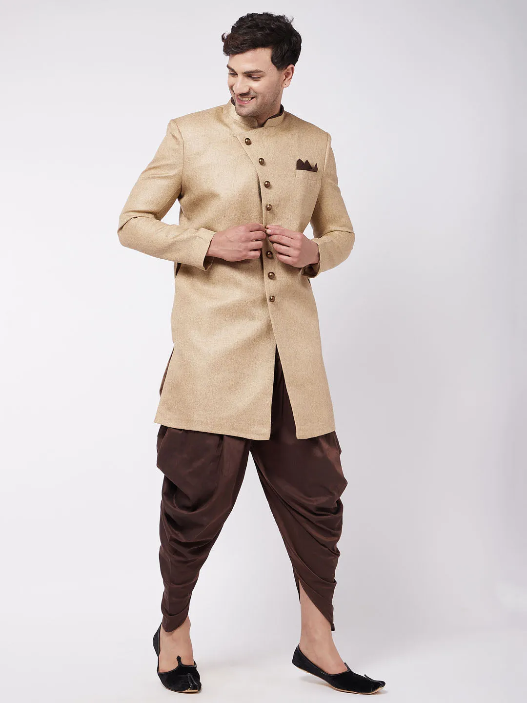 VASTRAMAY Beige Jute Cotton Indowestern Top