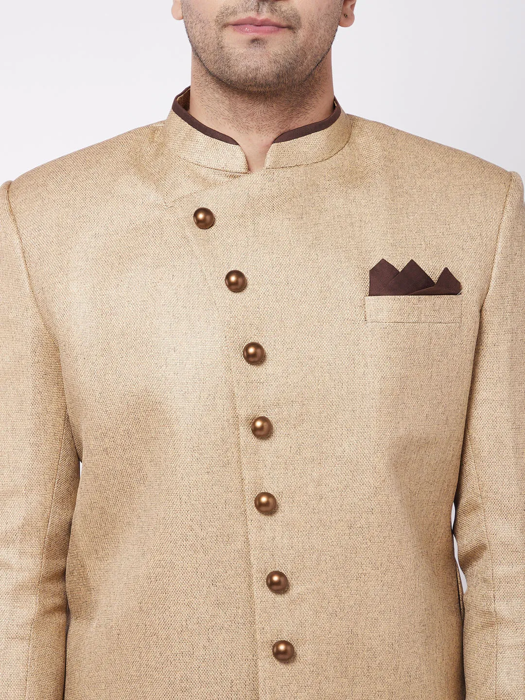 VASTRAMAY Beige Jute Cotton Indowestern Top