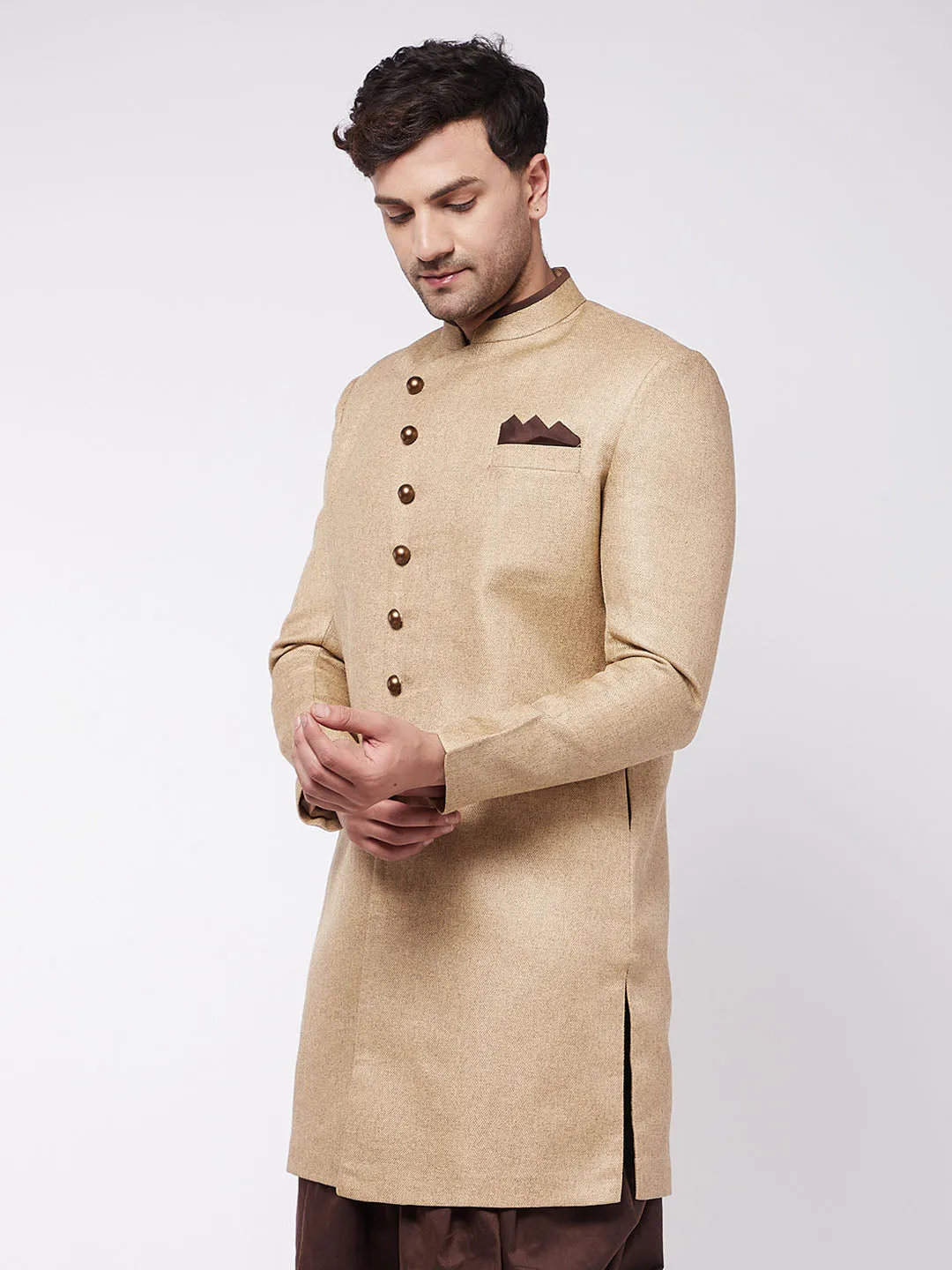 VASTRAMAY Beige Jute Cotton Indowestern Top