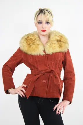 Vintage 70s boho suede leather shearling jacket